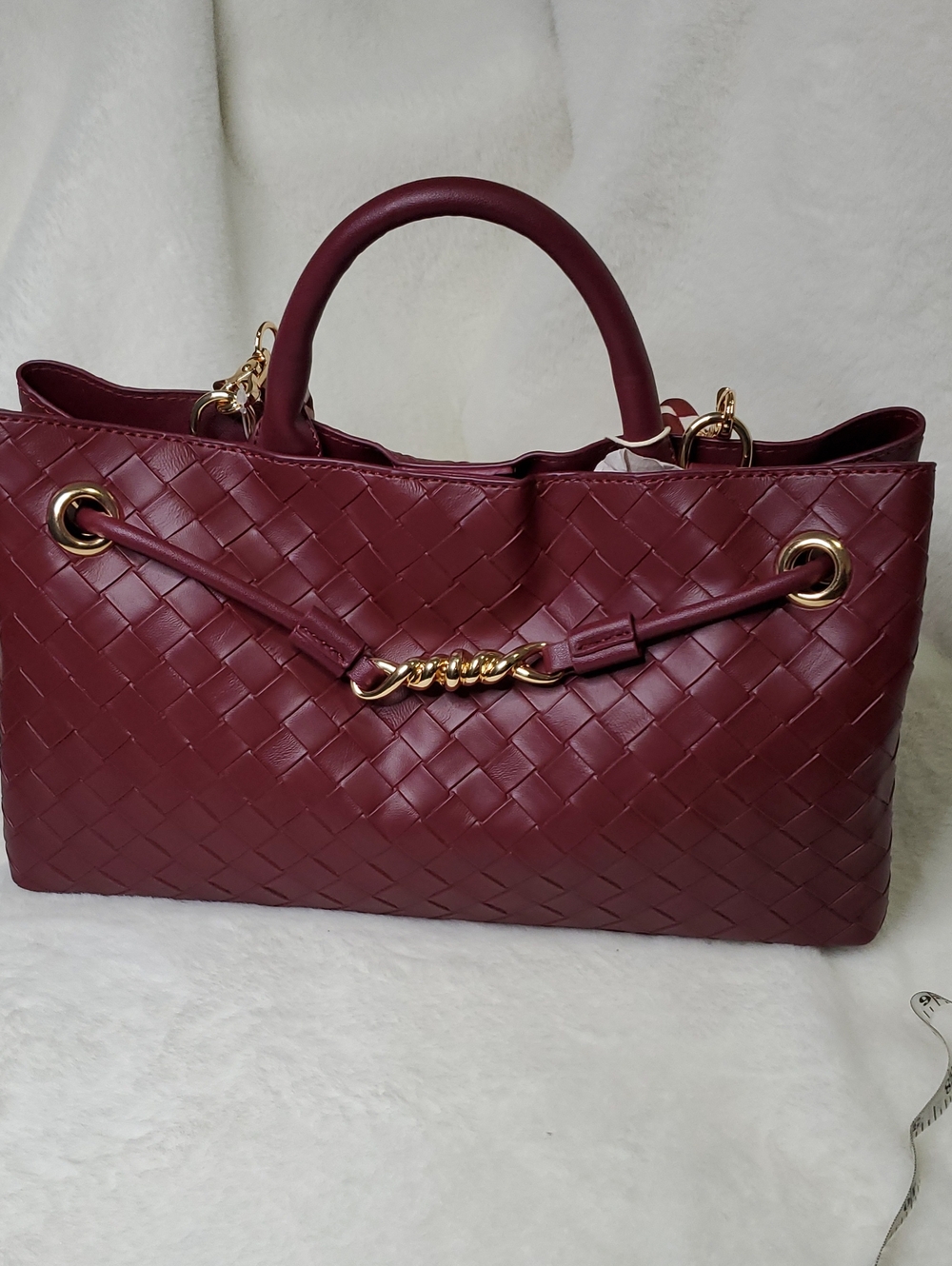Source Unknown Woven Tote in Burgundy with Gold Hardware